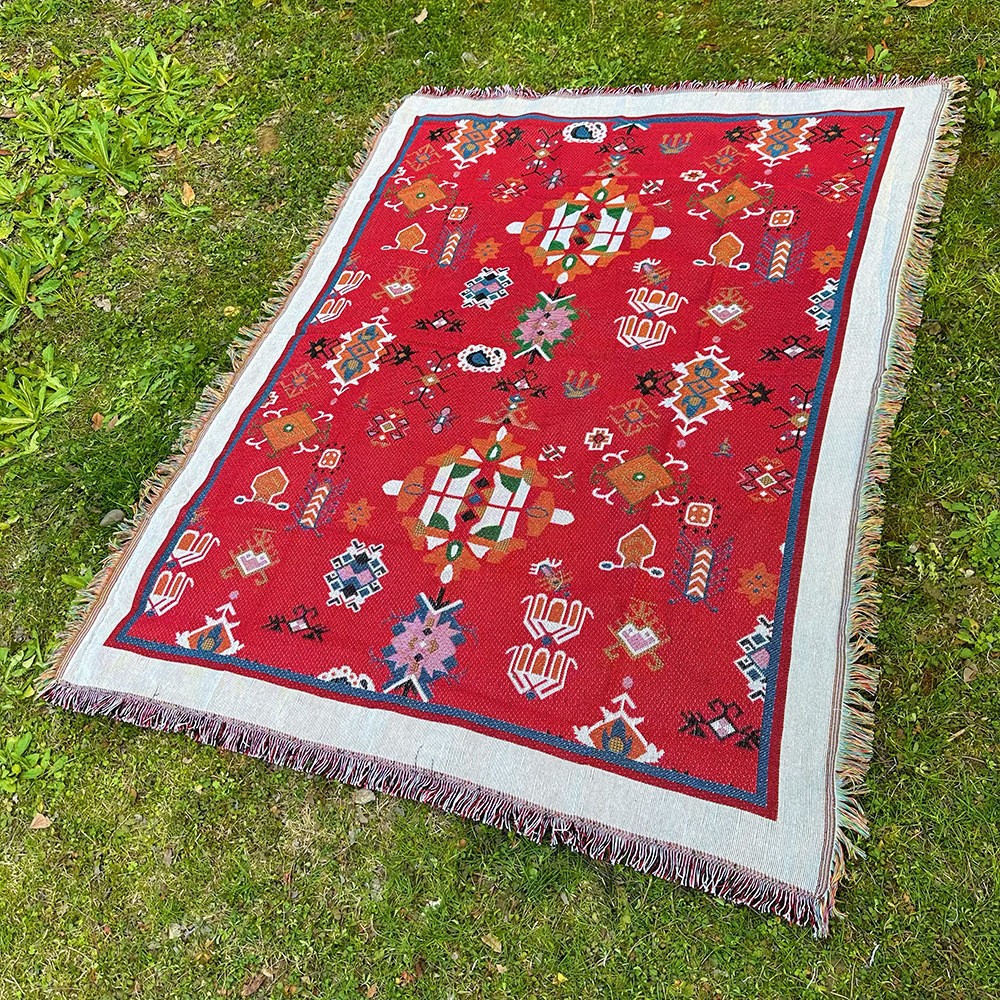 Ready-Made Line Blanket, American-Style Outdoor Camping Blanket, Bohemian Ethnic Style Picnic Mat, Sofa Blanket, Versatile Tapestry, Throw Blanket