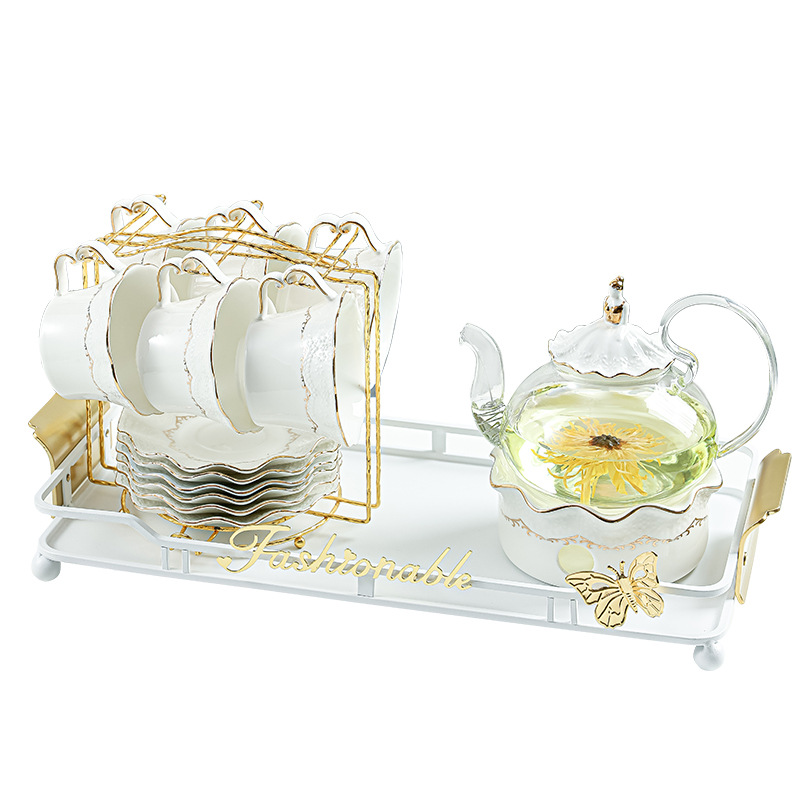 European style flower teapot creative candle simple elegant glass teapot ceramic water cup combination teapot Cup wholesale