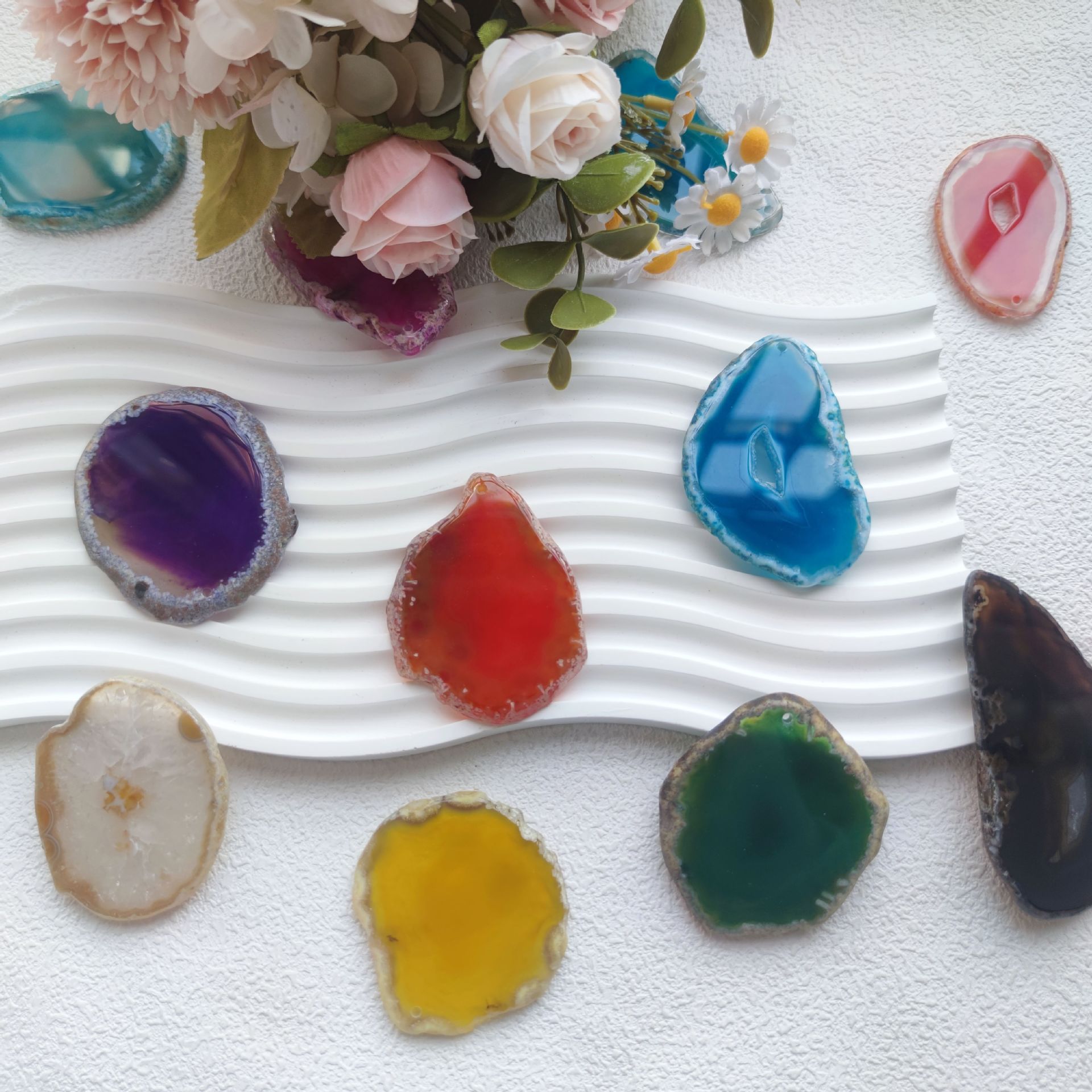 Natural crystal agate landscape pendant sweater chain pendant diy accessories color wind chime explosive cross-border