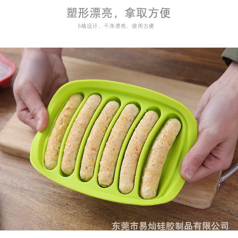 In-Stock Six-Piece Hot Dog Mold with Lid, Ham Box Silicone Sausage Mold, Kitchen Supplies Baking Sausage Mold