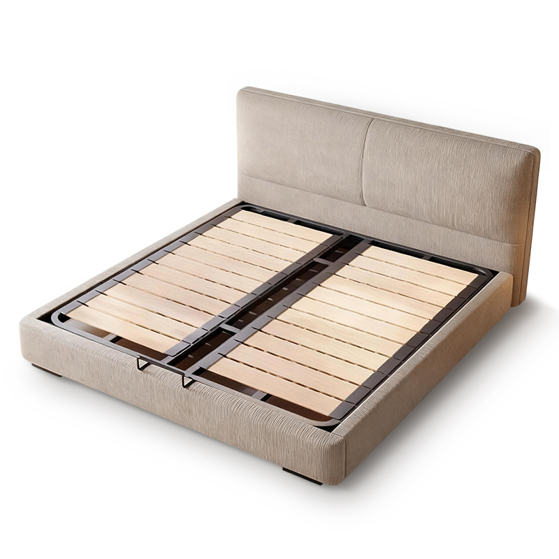 Cream-Style Fabric Bed Retro-Style Small Apartment Bedroom Bed Storage 1.8m Soft-Packed Thin Headboard Double Wedding Bed