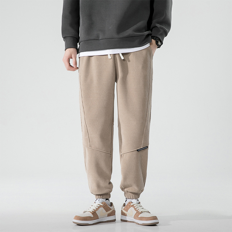 2022 Spring European Cotton Fleece Large Size Casual Pants Men's Loose Plus Size Heavy-Duty Cropped Pants Youth Trendy Leg Pants