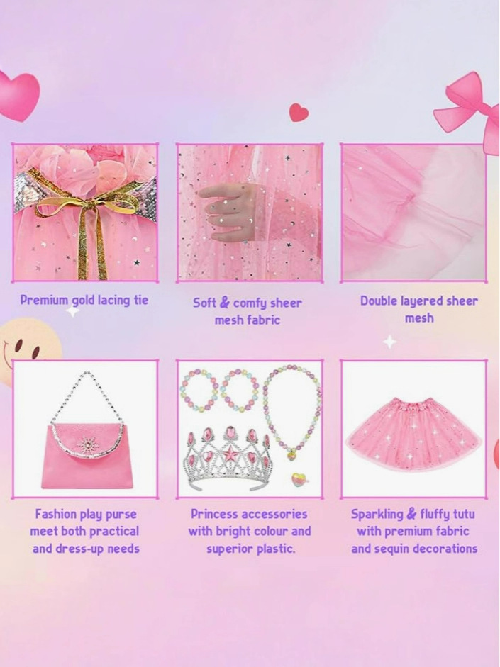 Cross-Border Children's Elsa Princess Cape Cape Suit Little Girl Evening Dress Cape Necklace Crown Bag