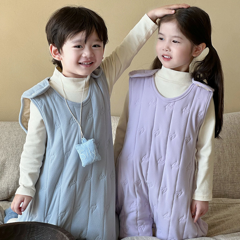 Детский хлопковый спальный мешок, утолщенный, осенне-зимний, для мальчиков и девочек, теплые шелковые пижамы