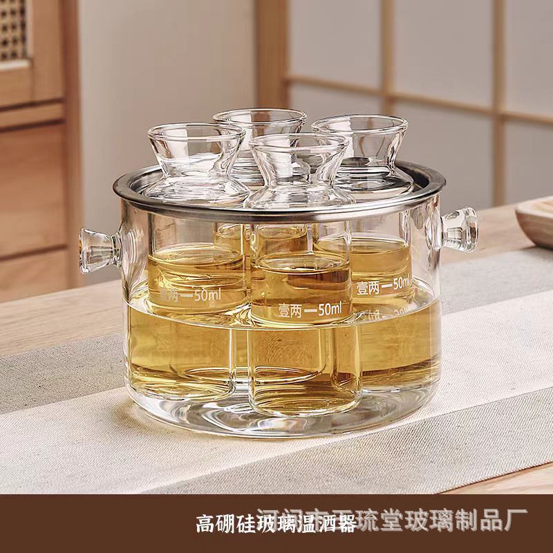 High Temperature Resistant Glass Yellow Wine Warmer suit Household Wine Pot Wine Glass Vintage Wine Warmer Hot Wine Warmer Hot Wine Warmer