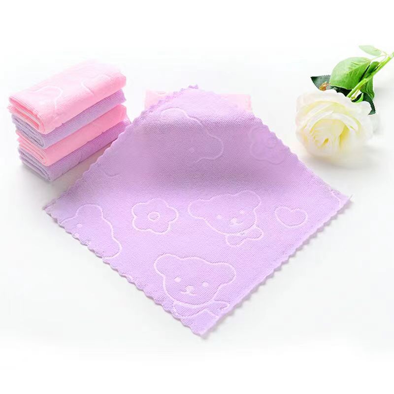Factory wholesale microfiber embossed 25*25 small square towel absorbent soft thick gift towel can add logo