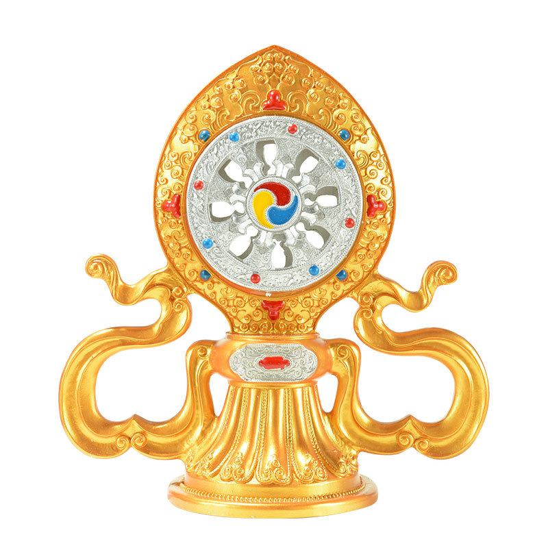 Xizang-Style Painted Double Deer Dharma Wheel Ornament, Seven Treasures of the Wheel King, Manjushri Wheel, Auspicious Household Offering Ornament