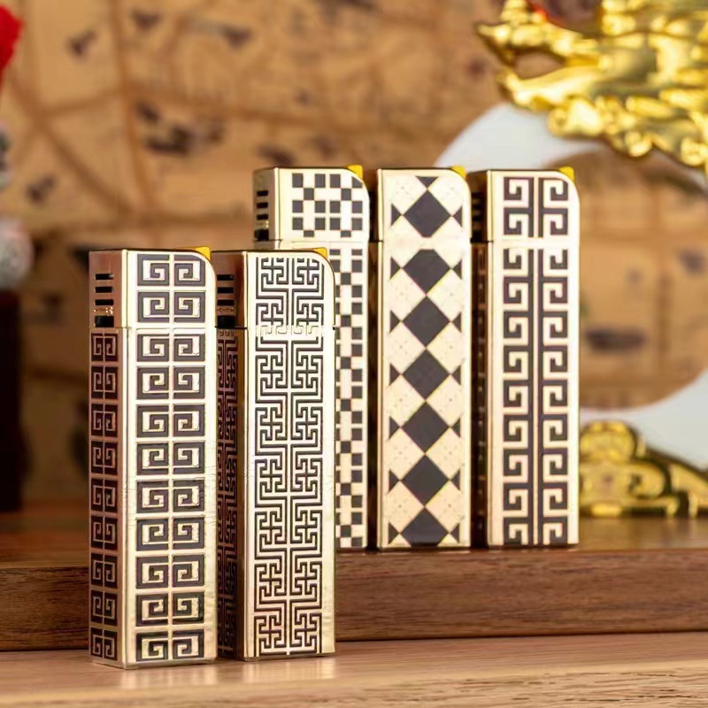 Cross-border foreign trade new creative advertising plated iron shell in stock supply oblique inflatable straight windproof lighter