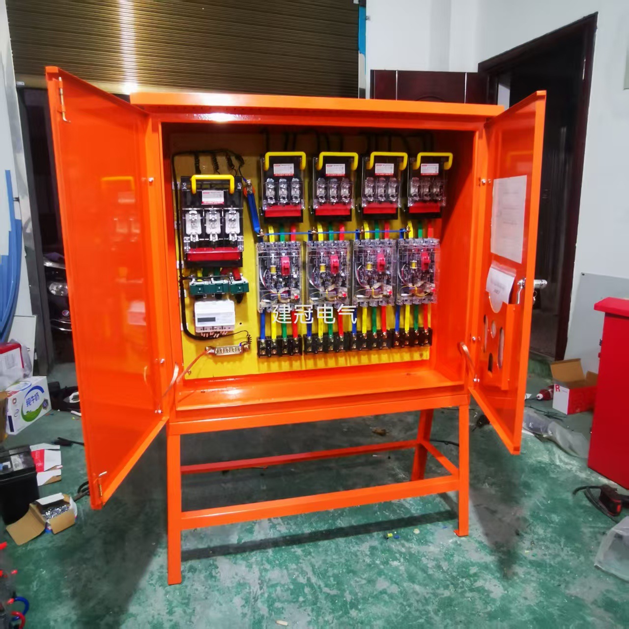 Комплект водонепроницаемого распределительного щита для строительной площадки на открытом воздухе, оранжевый вторичный распределительный щит, стандартный третичный временный электрощит