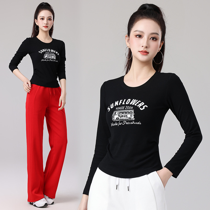 2025 Spring and Summer Square Dance Clothes Sports Leisure Fitness Dancing Running Clothes Slimming Long Sleeve Narrow Edition Straight Leg Pants suit