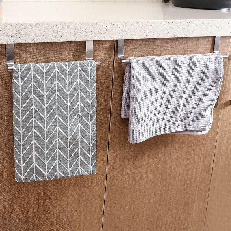 Non-perforated Stainless Steel Towel Rack Bathroom Single-pole Towel Bar Bath Towel Shelf Cabinet Door Frame Hanging Rack