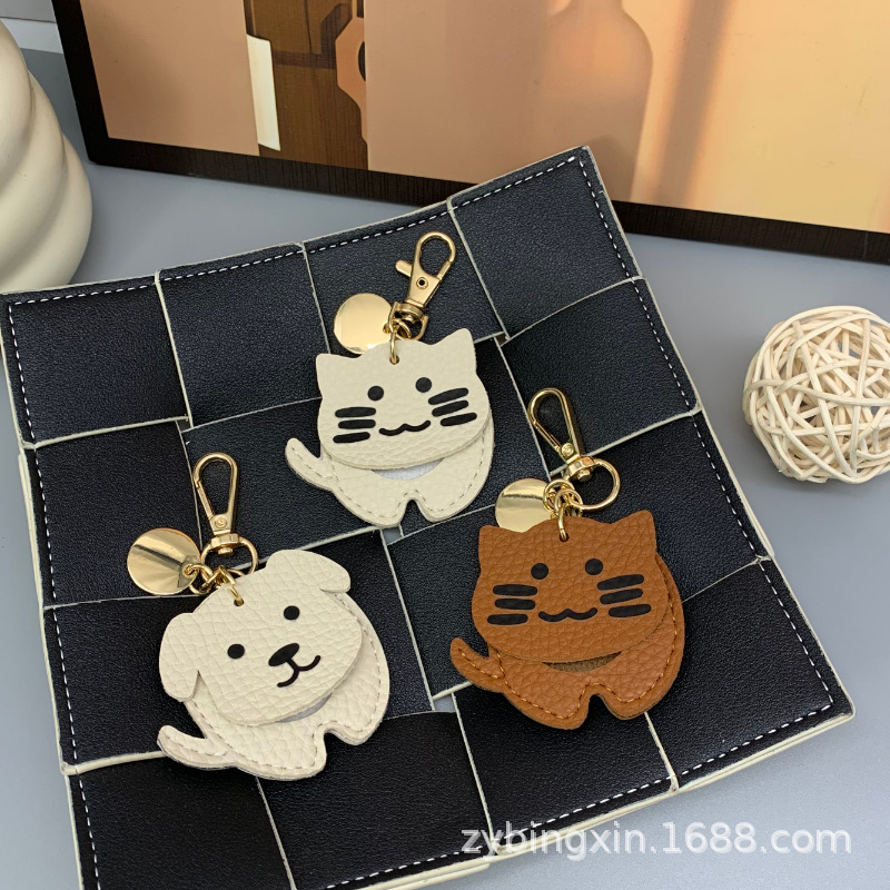 Изящный и милый кожаный чехол для карты доступа для домашних животных, креативный и очаровательный ключевой брелок на шею, кожаный чехол для поиска кошек и собак