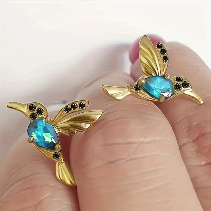 Cross-border Hot Earrings Wholesale Red Mixed Zirconium Spreading Bird Earrings Earrings Hummingbird Distinctive Animal Earrings Earrings