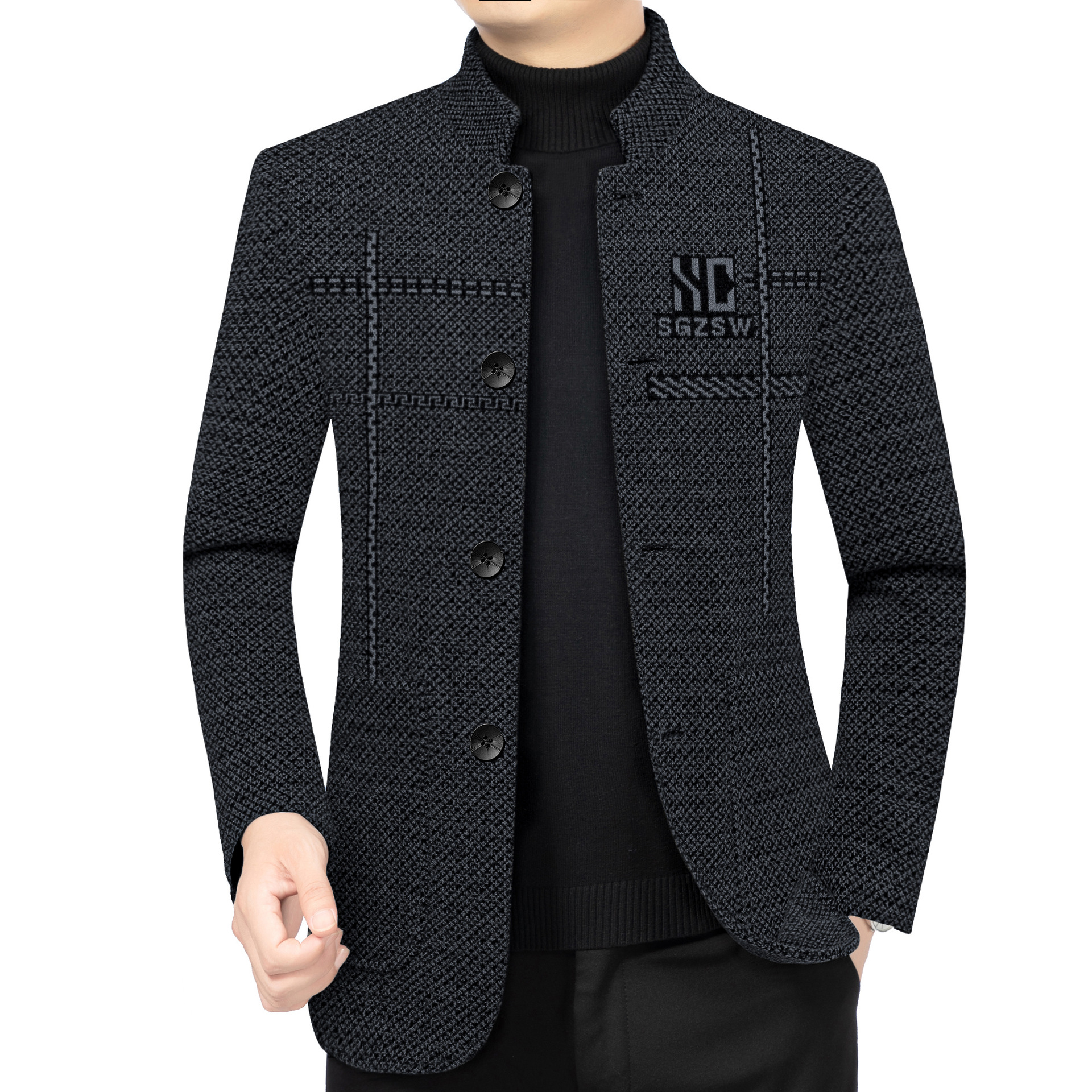 2025 New Chenille Zhongshan Suit Button Version, Single Style Suit in Black and Khaki Colors, in Stock