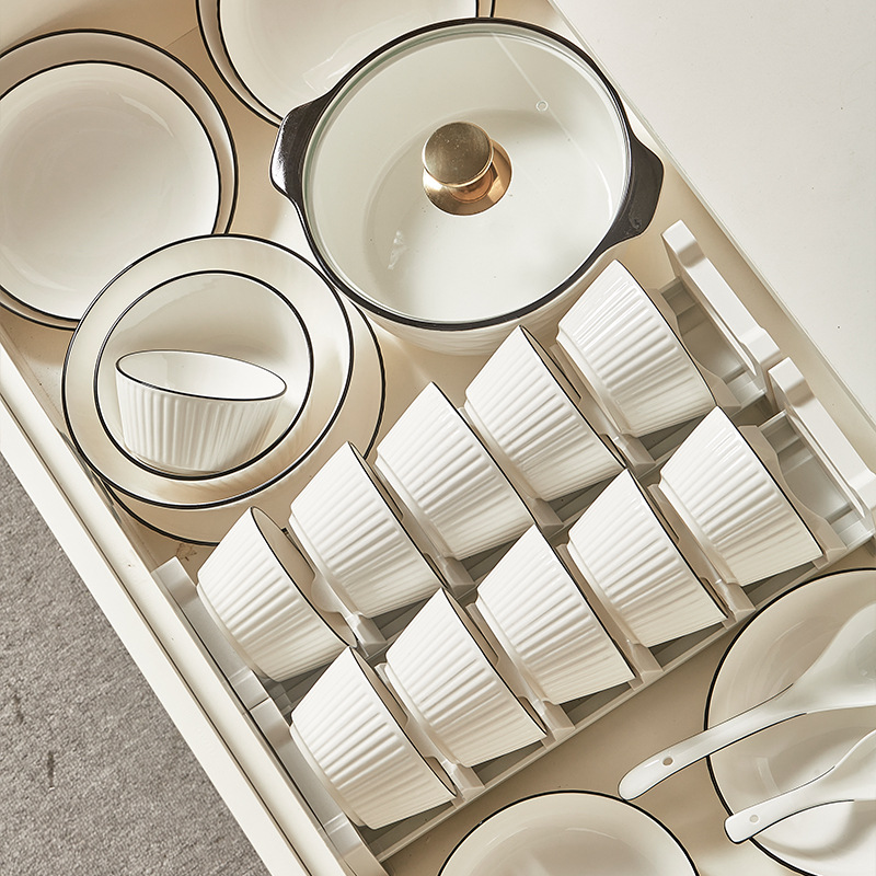 Набор керамической посуды с вертикальным узором: миска, тарелка, суповая миска, рыбная тарелка, подарок в свободной комбинации