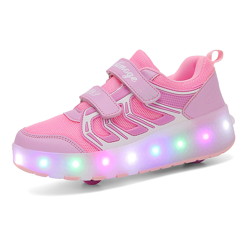 New double wheel with light heloo shoes factory wholesale children pulley skates mesh breathable flash roller skate shoes