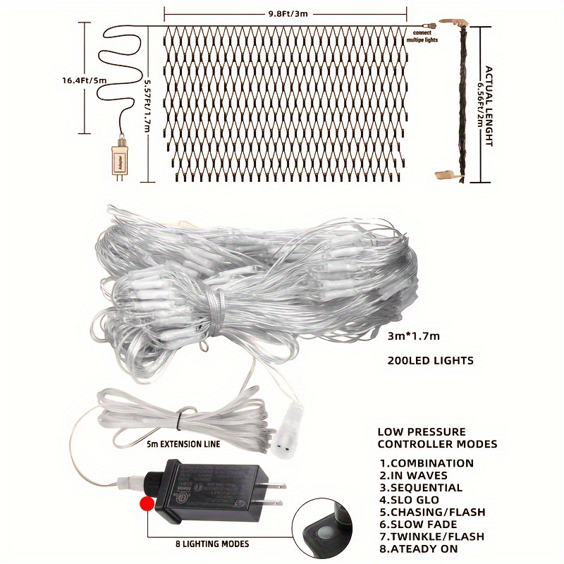 2026 New Cross-Border 200 Led Net Rope Lights 9.8ft X6.5Ft Can Be Connected with 8 Modes