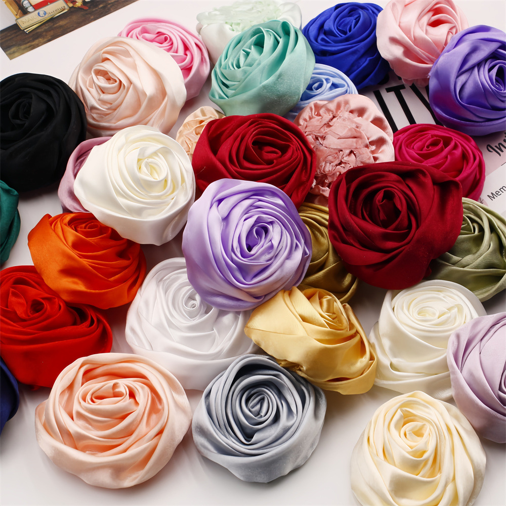 5.5cm Satin Rose Bud DIY Hair Accessory Bouquet Wrist Corsage Brooch Clothing Three-Dimensional Floral Decoration