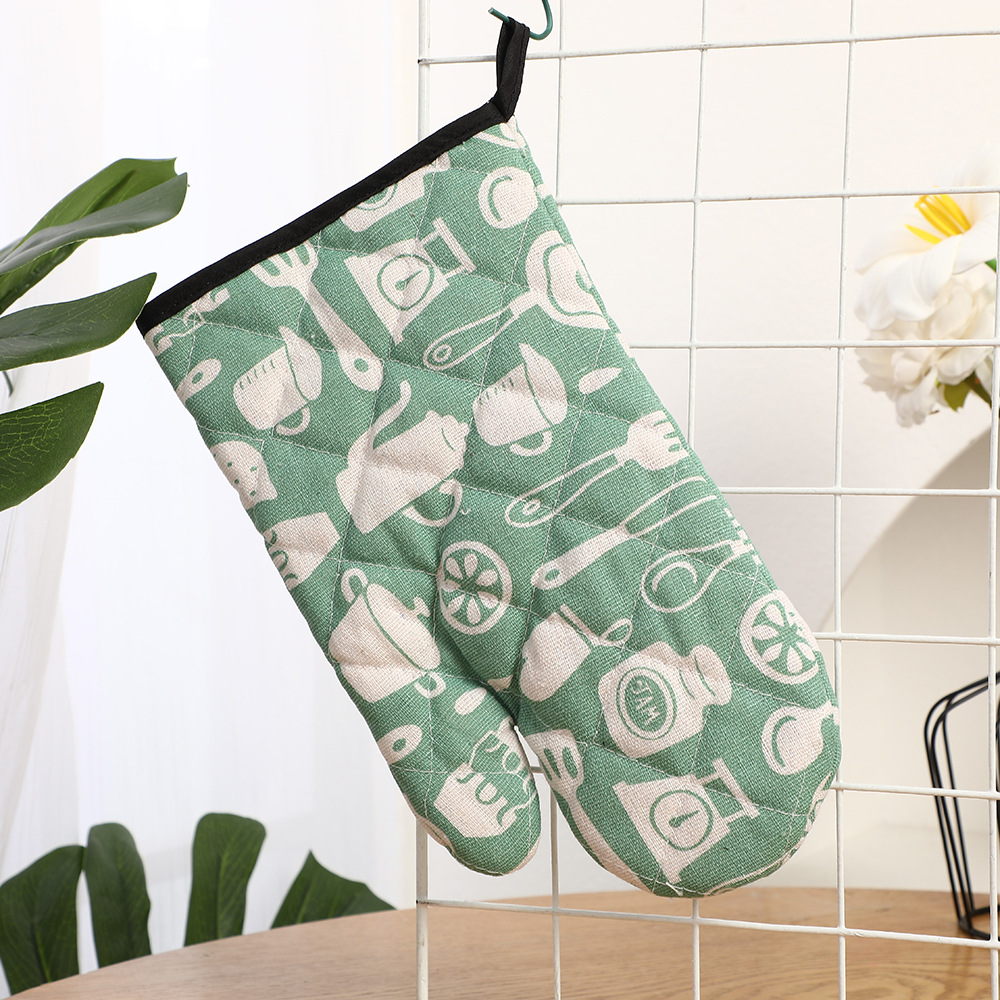 Black Edge Simple Heat Insulation Gloves Polyester Brocade Thickened Microwave Anti-scalding Gloves Kitchen Oven High Temperature Gloves