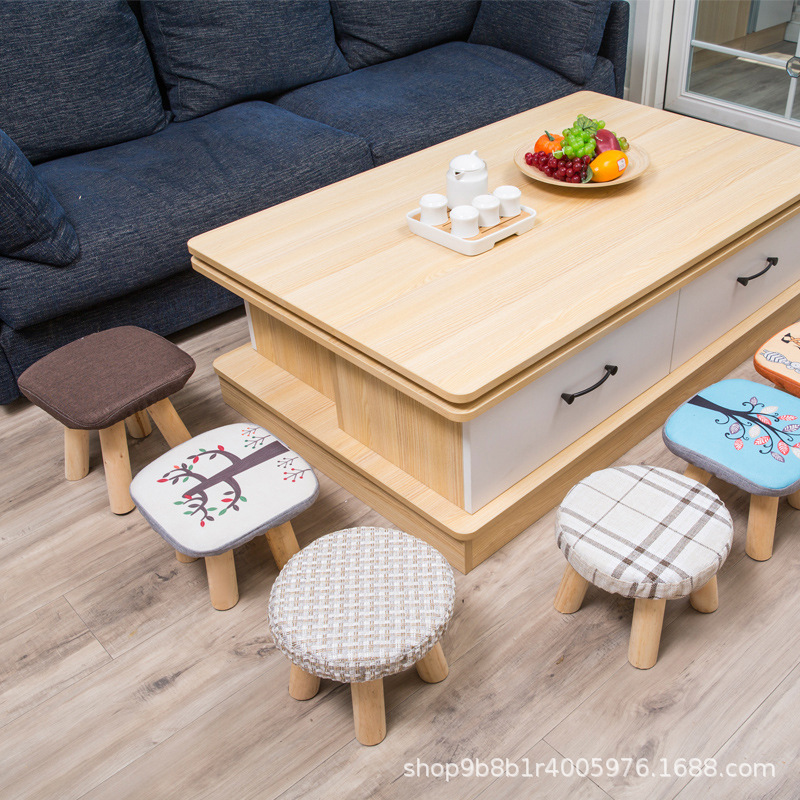 Mushroom Stool Stool Shoe Changing Stool Creative Cartoon Solid Wood Fabric Square Round Low Kidsren's Gift Advertising Wood Linyi Furniture