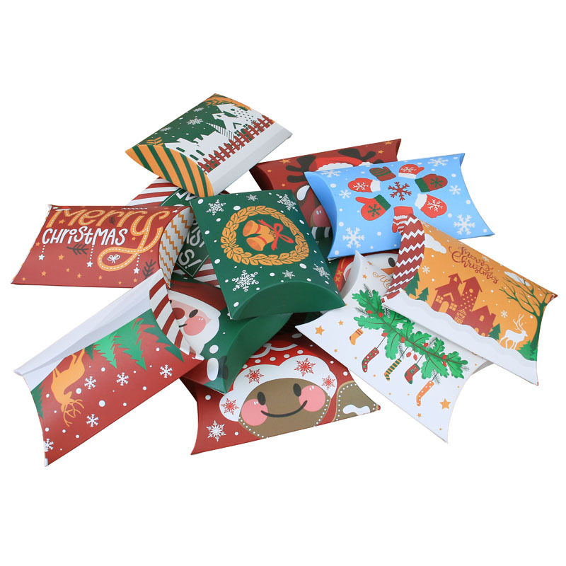 European new Christmas candy box Christmas pillow box packaging candy carton 12 color spot wholesale