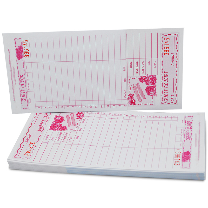 Foreign Record Book Menu Guest Check Two-Part, Three-Part, Four-Part Carbonless Paper with Good Pressure-Sensitive Color Development!