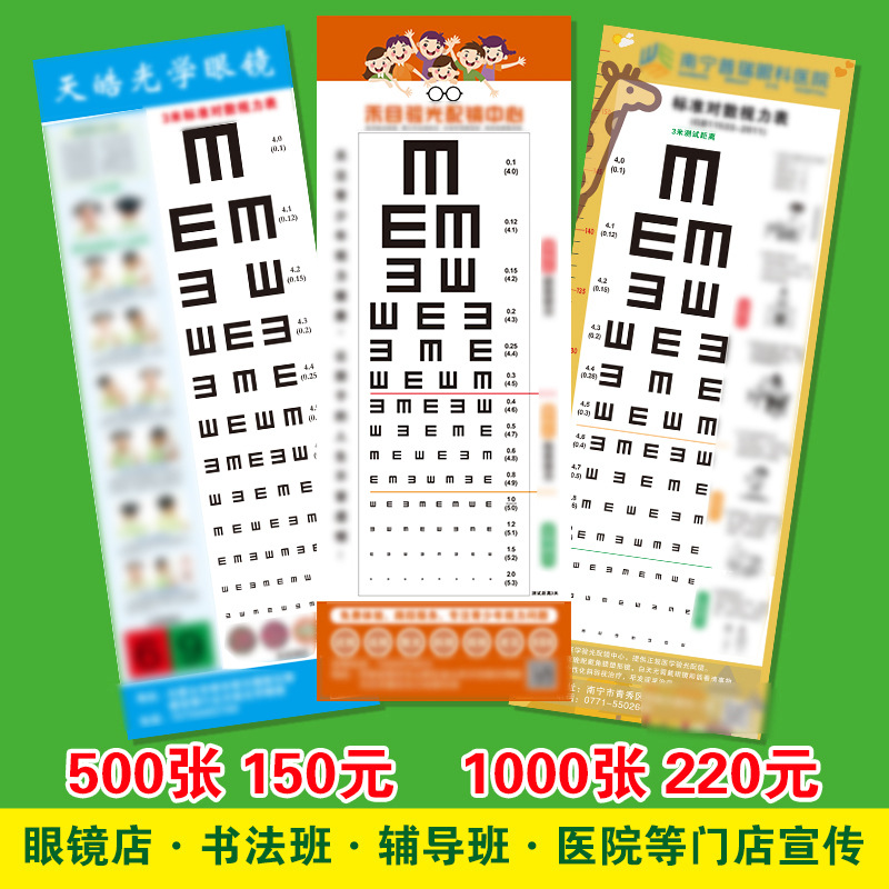 Стандартный логарифмический рекламный визуальный график с логотипом, названием магазина, телефоном, адресом, для детских очков, карты зрения, продвижения