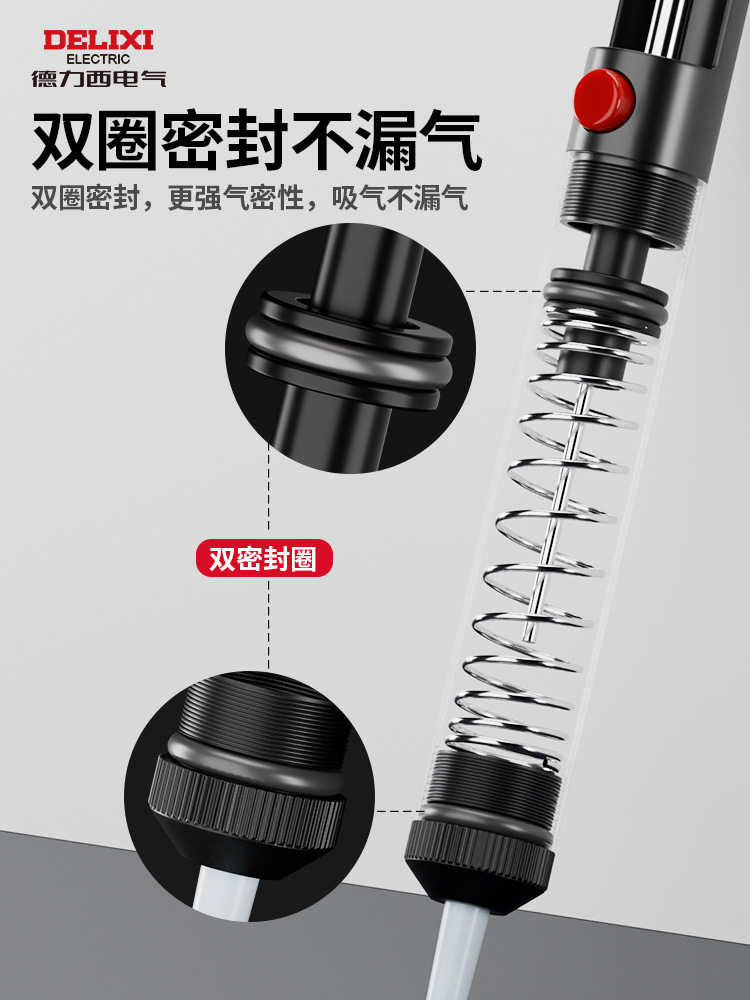 Delixi Powerful Tin Suction Device Tin Suction Pump Digital Desoldering Removal Tin Slag Soldering Tool Manual Vacuum Tin Suction Gun