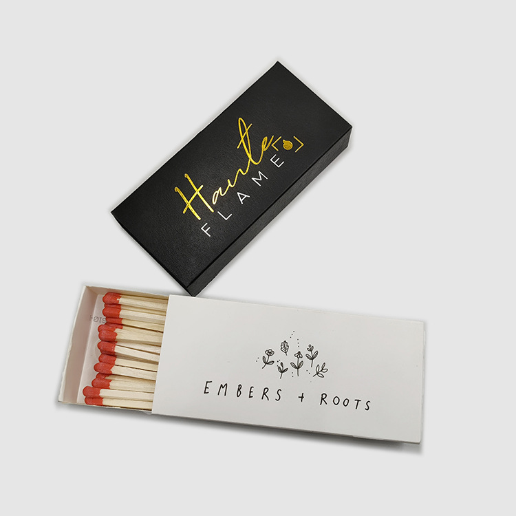 High-End Customized Black Card Bronzing Black Stem Colorful Head Advertising Match Box Hotel High-End Aromatherapy Candle Matches
