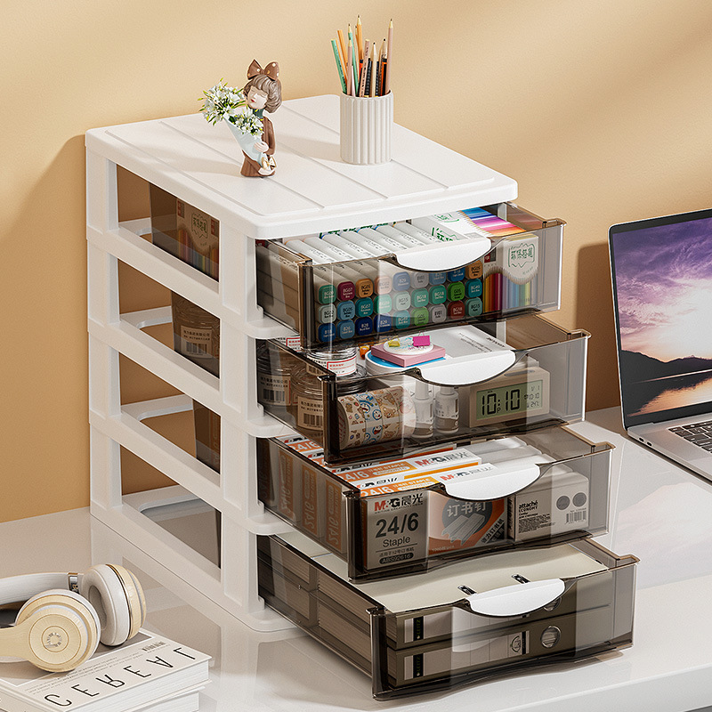 Drawer-Type File Cabinet, Office Desk Storage Cabinet, Dormitory Goodies, Cosmetics Organization, A4 Paper Transparent Cabinet