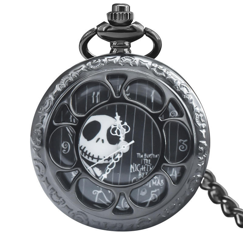 Hollow Petal Necklace Pocket Watch Black Deacon Flip Hanging Watch Couple Fashion Pendant Quartz Watch Gift Pocket Watch Wholesale