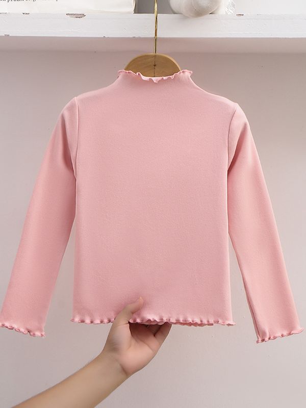New Girls' Bottoming Shirts, Autumn and Winter Kidsren's Trbottomyy Fungus Pure Color Long-Sleeved T-Shirts, Versatile Tops for Older Kidsren