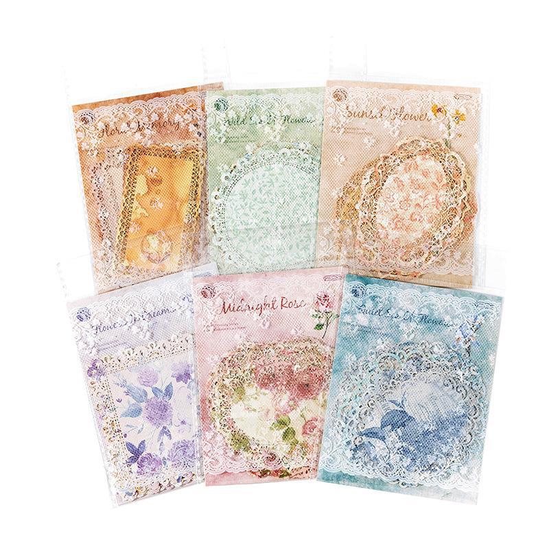 Momo Flower Blooming Series Lace Retro Literary Small Fresh Floral Hand Account Collage Base Material Paper Note