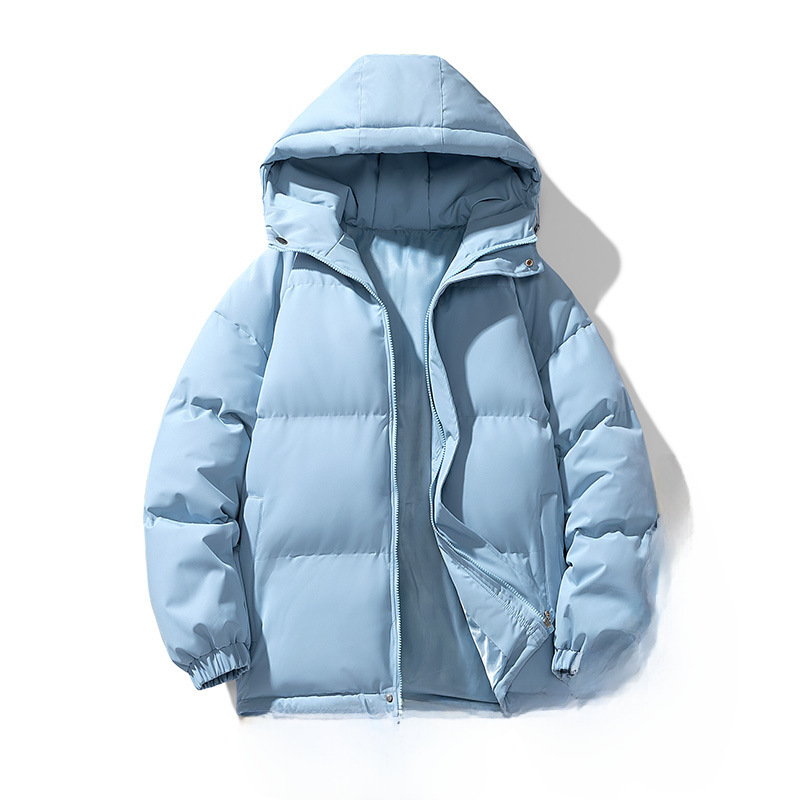 Down cotton-padded jacket men's cross-border couple's cotton-padded jacket hooded cotton-padded jacket outdoor bread clothing thickened warm solid color plus size coat