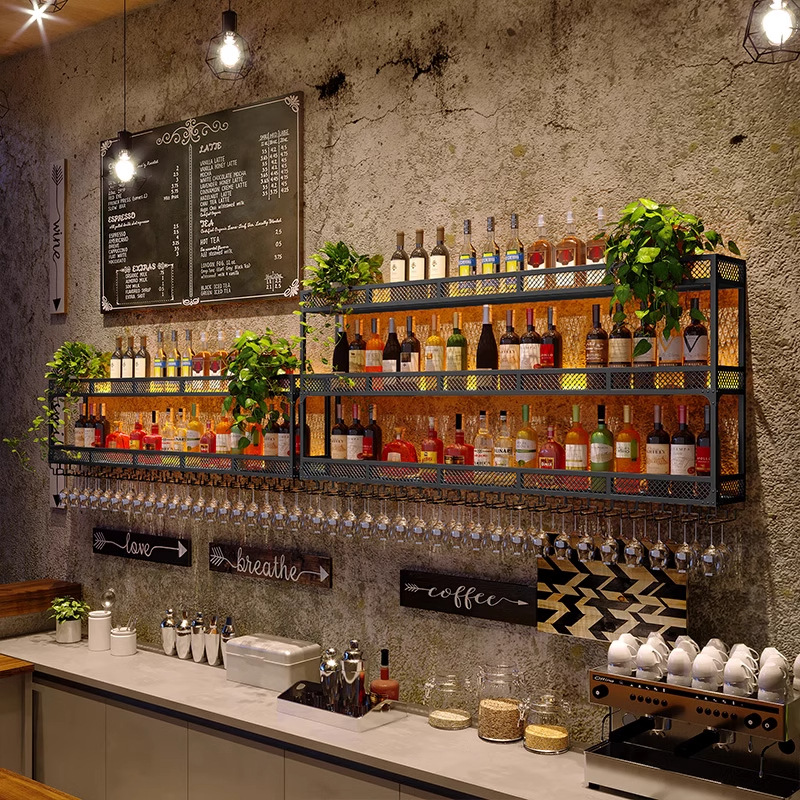 Cross-border wall-mounted red wine wine display rack bar restaurant wine bottle storage rack with light foreign trade disassembly