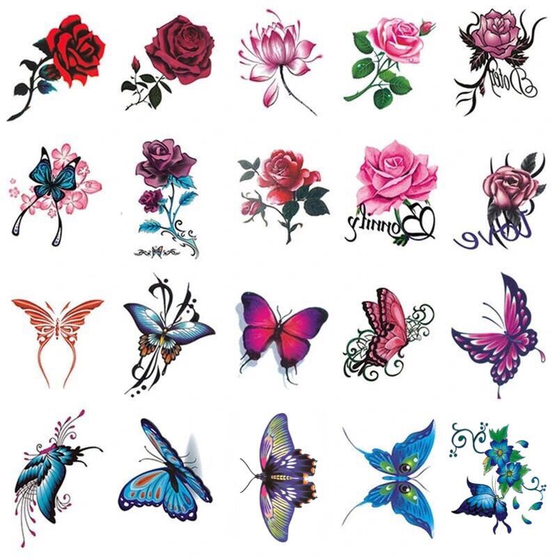 New 3D Tattoo Sticker Women's Waterproof Long-lasting Realistic Black Rose Flower Butterfly Small Fresh Tattoo Sticker