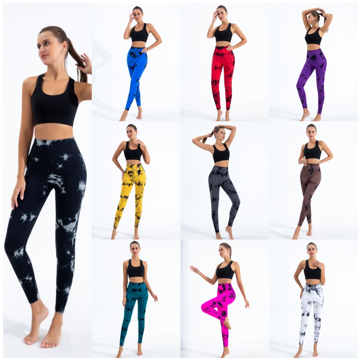 Cross-border Seamless Tie-dyed European and American Peach Hip Yoga Pants High Waist Hip-lifting Sports Running Fitness Pants Women's Plus Size
