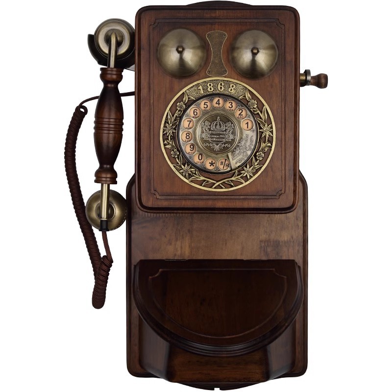 Cross-border European antique wooden wall-mounted telephone old-fashioned turntable rotary dial retro wall-mounted fixed telephone