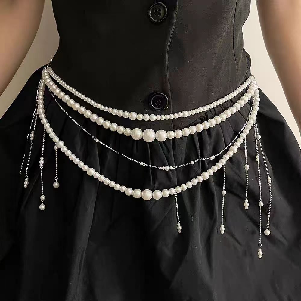 Super Fairy Multi-layer Pearl Beaded Waist Chain Women's European and American Style Distinctive Exquisite Tassel Waist Sweet Cool Fashion All-match Accessories