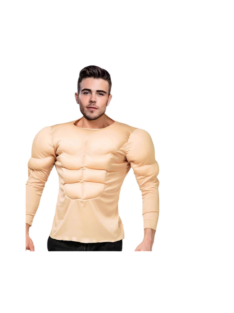 Adult muscle outfit macho T-shirt Halloween cosplay cross-border fake abs T-shirt pectoral muscles