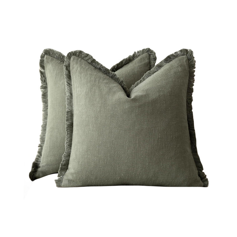 Ramie Pillowcase Bohemian Style Solid Color Tassel Headboard Cushion Seat Cushion Living Room Sofa Pillowcase Cross-Border