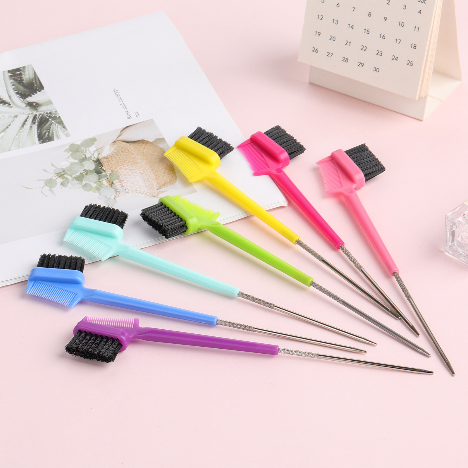 Cross-border Steel Needle Eyebrow Brush Broken Hair Comb Eyebrow Brush Three-in-One Stripe Dye Dual-Use Pointed Tail Needle Cleaning Brush Steel Needle Eyebrow Brush