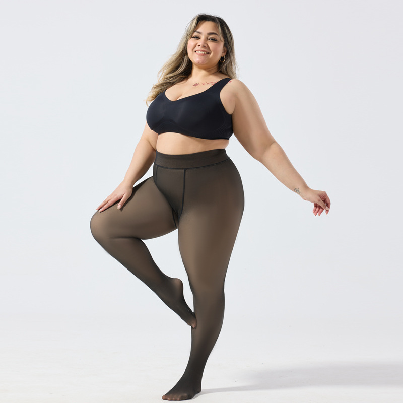 Черные полупрозрачные мягкие однотонные брюки большого размера, осенне-зимние, утолщенные, с флисовой подкладкой