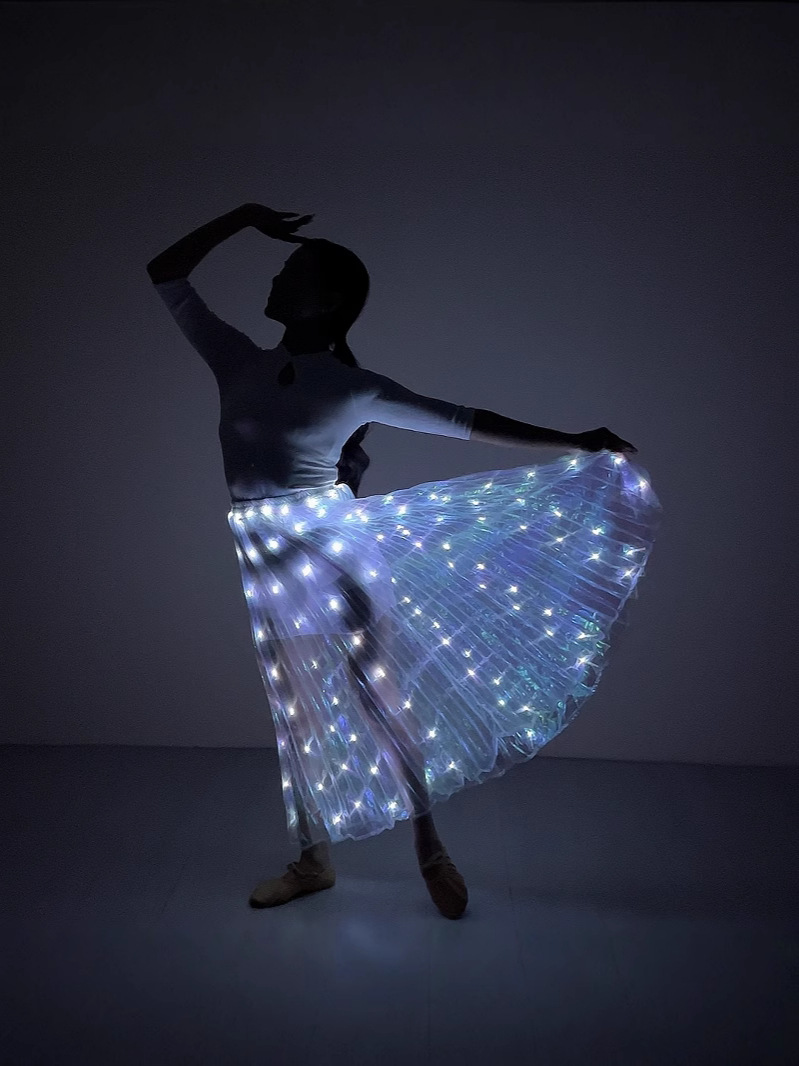 Led Luminous Skirt White Rechargeable Pleated Large Swing Stage Costume Props Belly Dance Performance Costumes European and American Style