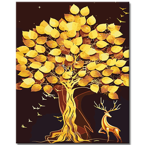 Golden Series DIY Digital Painting, Light Luxury Style Elk Decorative Painting with Chinese Style Meaning, Living Room Background Wall Hanging Painting