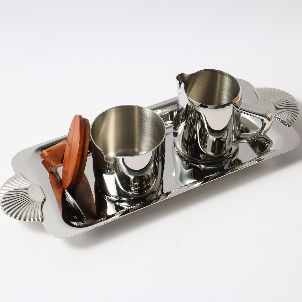 304 Stainless Steel Sugar Cup with Solid Wood Lid, Seasoning Cup, Coffee Sugar Cup, Home Hotel Export Coffee Utensils