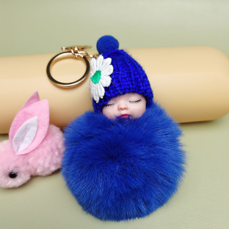 Cross-border Hot Bead Chain Fur Ball Doll Fluffy Bag Pendant Girl's Hanging Keychain Girl's Lovable Style Jewelry