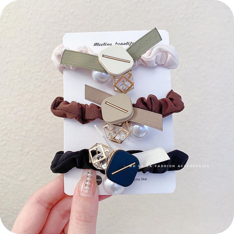 Korean Dongdaemun Pearl High-End Hair Tie Retro Simple Rhinestone Hair Band Internet Celebrity Women's Hair Tie for Bun