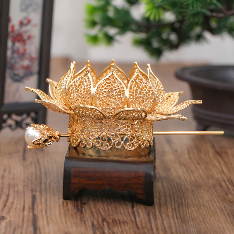 Головной убор из сплава с лотосом в стиле Ханьфу для женщин, антикварная корона для волос в стиле Мин, аксессуары для сохранения цвета волос