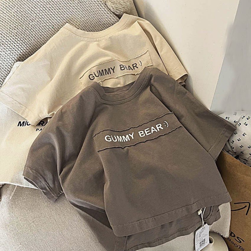 Новая летняя футболка для детей с буквами из чистого хлопка с коротким рукавом свободного кроя для мальчиков и девочек корейский стиль для малышей среднего размера